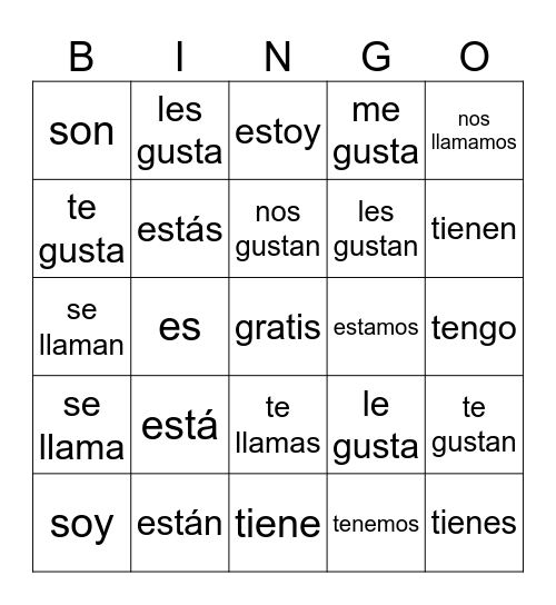 algunos verbos irregulares Bingo Card