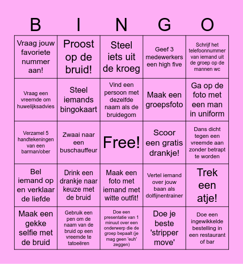 Vrijgezellenfeest Kelsey Bingo Card