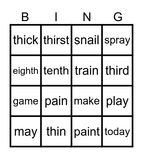 P3 - FR 0 - Bingo - th, Long a, a_e, ai, ay Bingo Card