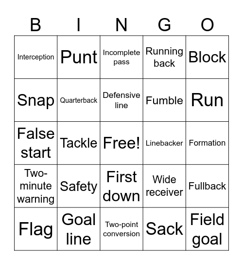 FOOTBALL BINGO Card
