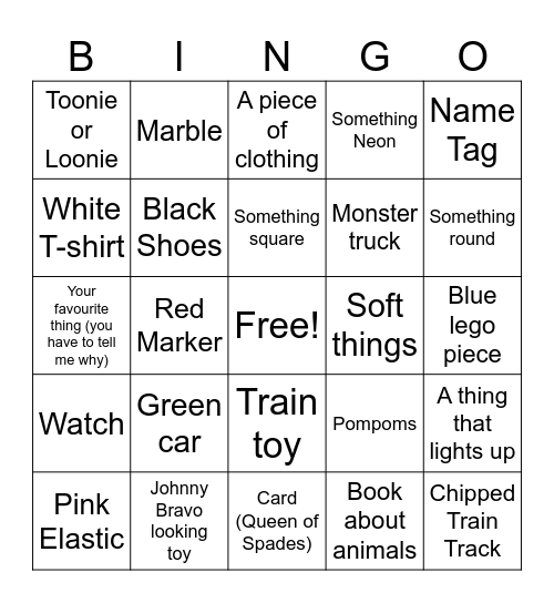 KidZinc Bingo Card