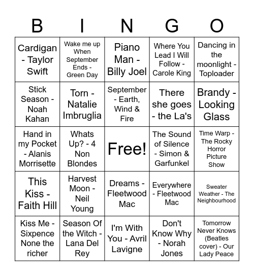 Feels Like Fall Bingo Card
