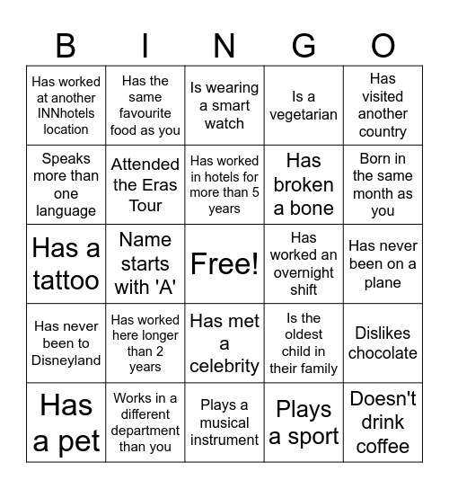 Human Bingo! Bingo Card