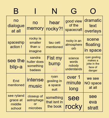 Project Hail Mary Bingo Card