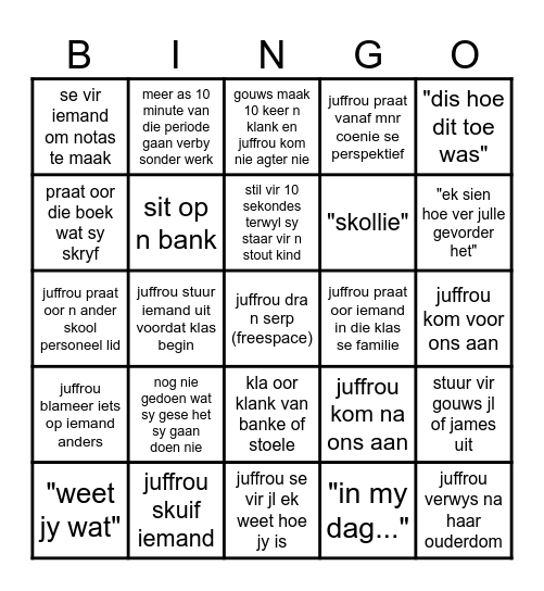 van wyk bingo Card