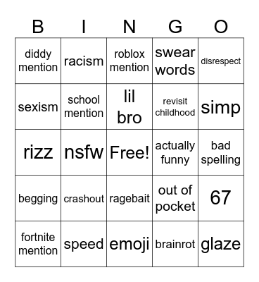 gen alpha kids bingo Card