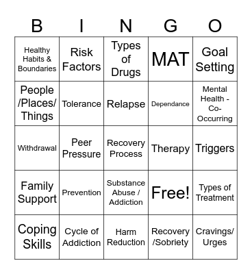 Addiction Bingo Card