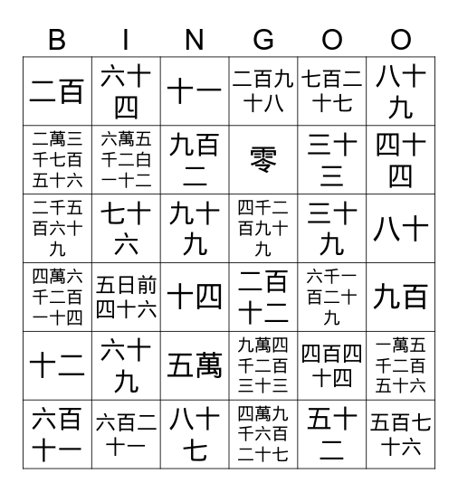Evil Chinese Bingo二 Bingo Card