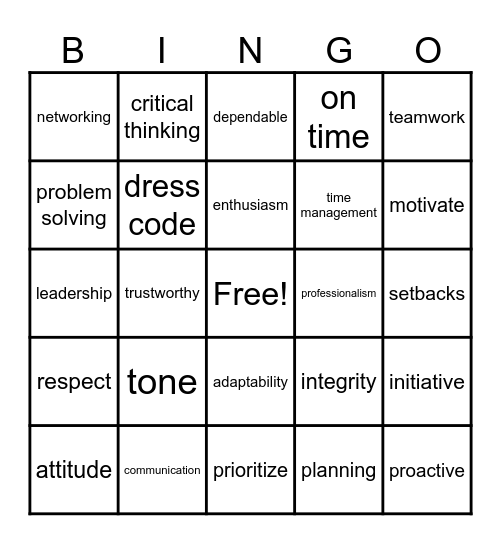 Soft skills vocabulary Bingo Card