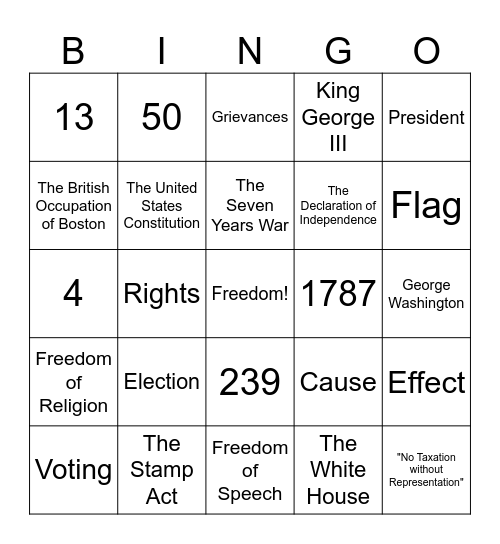 Happy Birthday United States of America Bingo! Bingo Card