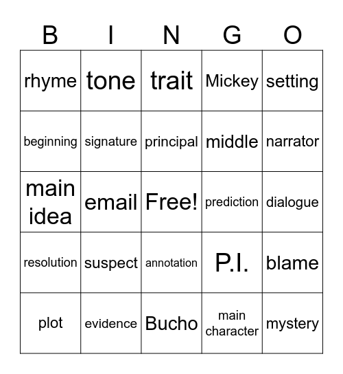 ELA Bing Bingo Card