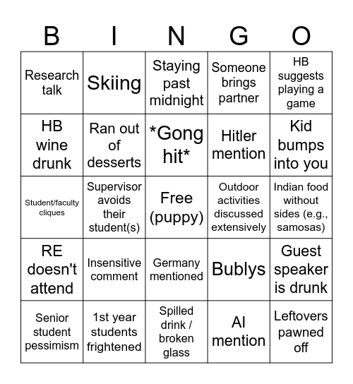 Social Social Bingo Card