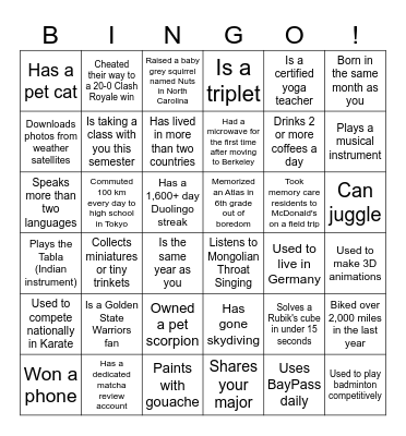 QC@B get to know you Bingo Card
