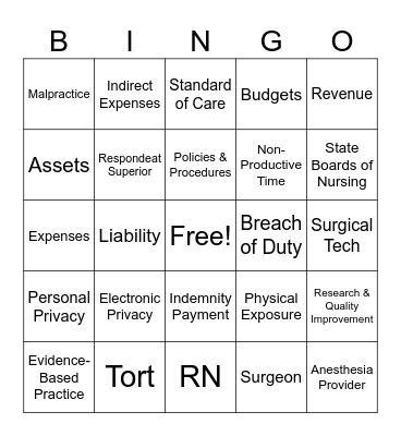 Professionalism Bingo Card