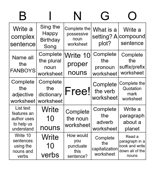 LANGUAGE REVIEW Bingo Card