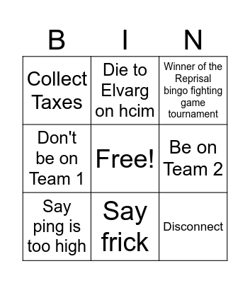 Reprisal Bingo Card