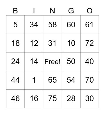 Untitled Bingo Card