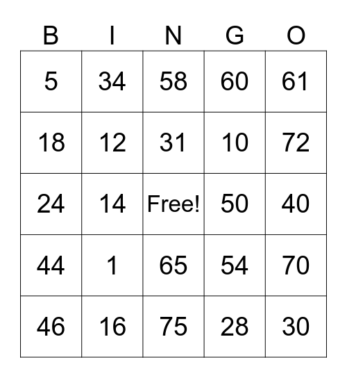 Untitled Bingo Card