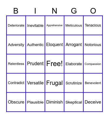 VOCABULARY BINGO Card
