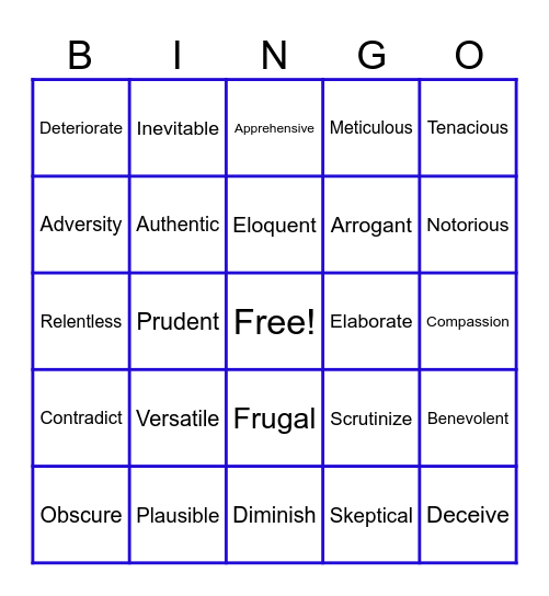 VOCABULARY BINGO Card