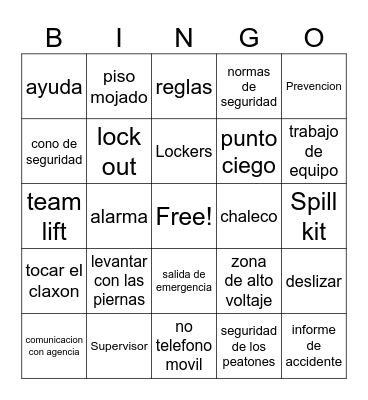 Safety Bingo Card