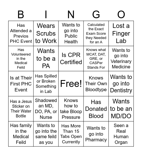 Meet Somone That... Bingo Card