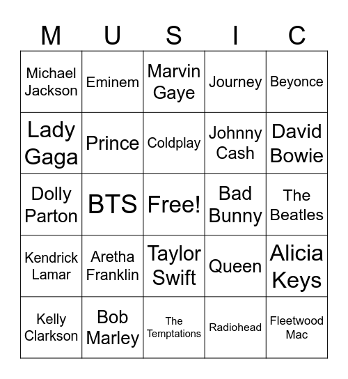 Music Bingo Card