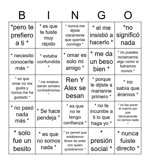 When mandan alv a alex Bingo Card