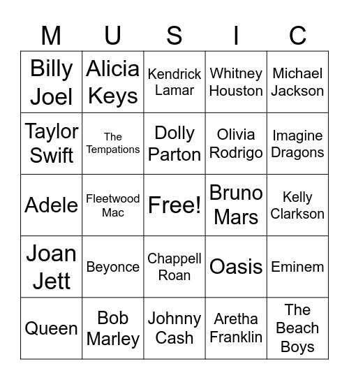 Music Bingo Card