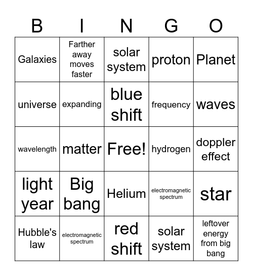 Bing Bang Bingo Card