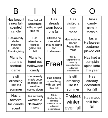 Autumn Bingo Card