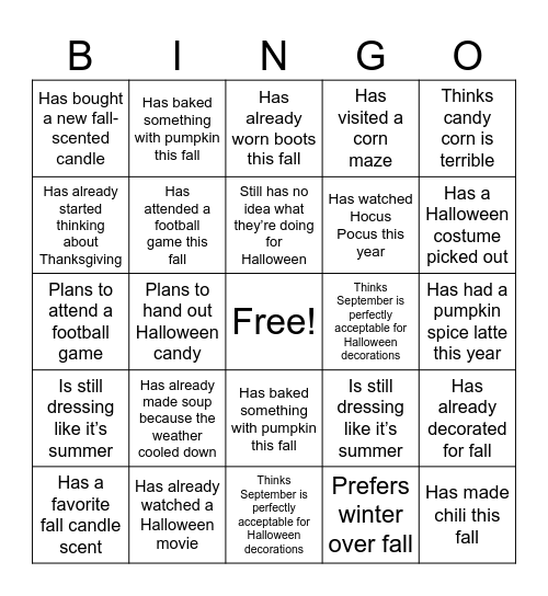 Autumn Bingo Card