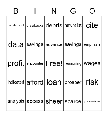 Vocabulary Bingo Card