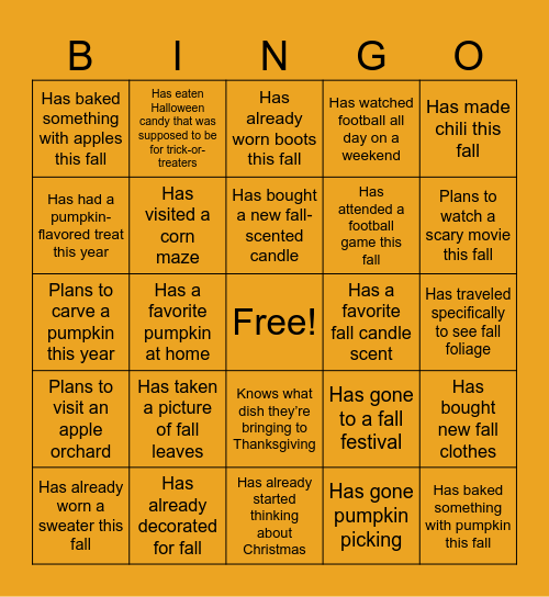 Autumn Bingo Card