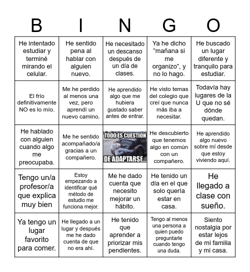 Adaptándome Bingo Card