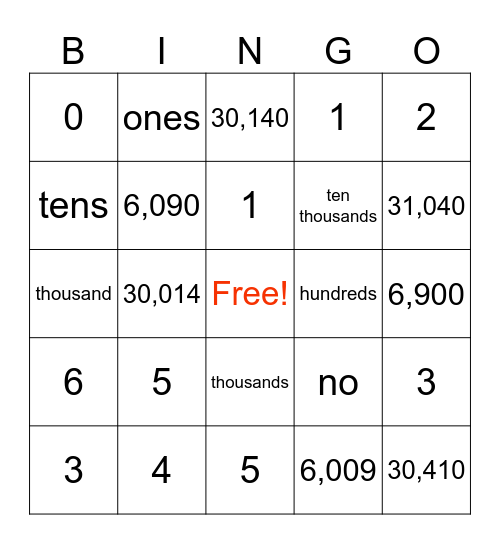 Place Value Mystery Bingo Card