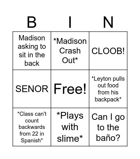 Spanish Block B8 Bingo lol Bingo Card