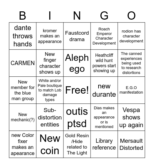Canto X Bingo Card