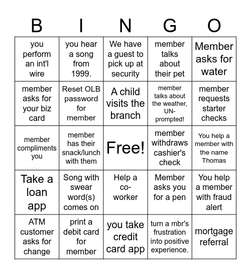 Branch BINGO Card
