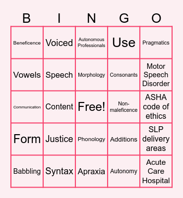 Intro to CSD Exam 1 BINGO Card