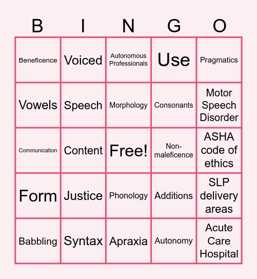 Intro to CSD Exam 1 BINGO Card