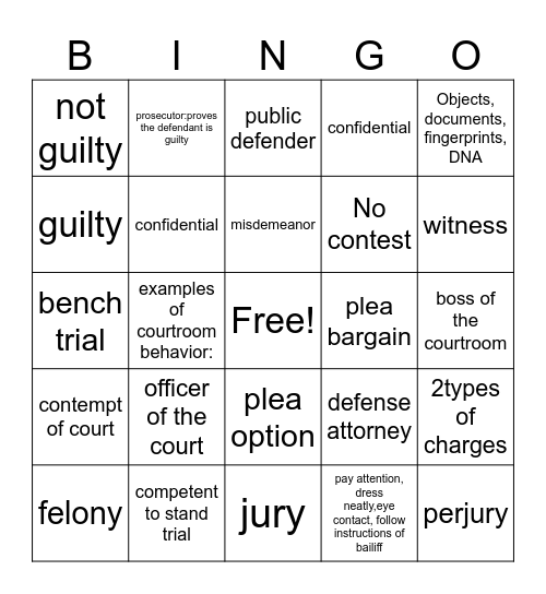 COMPETENCY BINGO Card