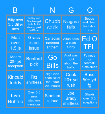 Bills vs Lions Bingo Card