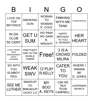 KENYA'S BDAY R & B BINGO Card