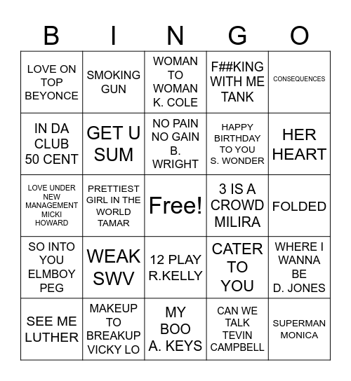 KENYA'S BDAY R & B BINGO Card