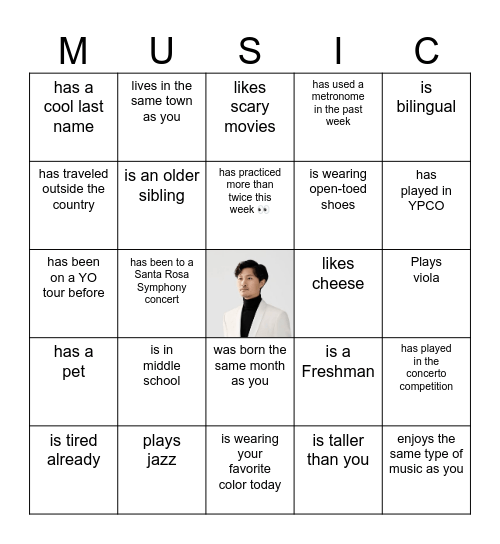Youth Orchestra Bingo Card