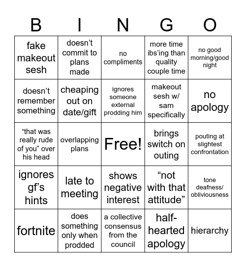 The Braeden Bingo Card