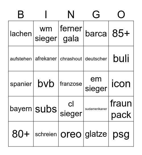 live stream Bingo Card