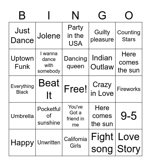 Music Bingo Card