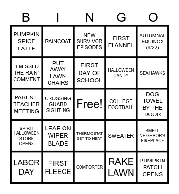 FIRST TRUE DAY OF FALL Bingo Card